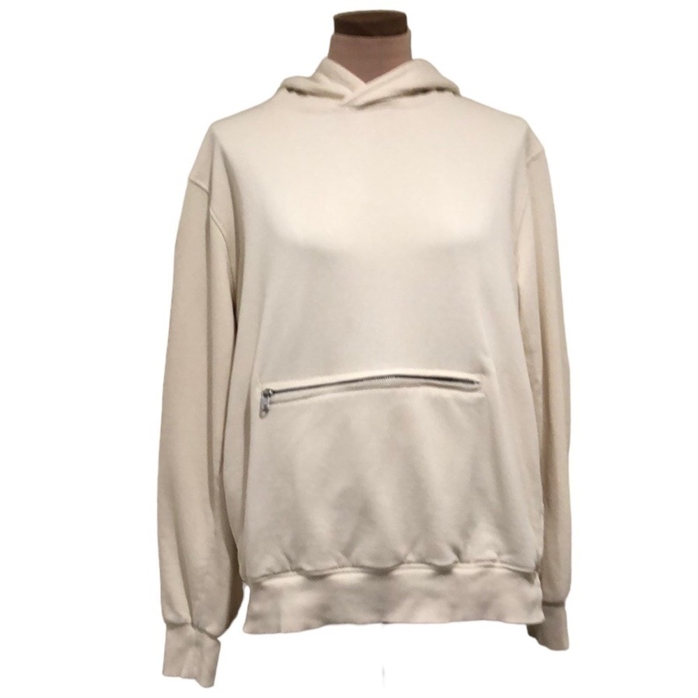 Richie Le Daily Zippered Pocket Hoodie Hooded Sweatshirt Size Medium Cream